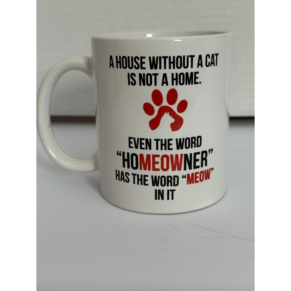 Funny Cat Lover Mug "House Without Cat Not Home" Poem Coffee Cup‎ Gift